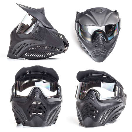 Paintball mask on white backgroundの写真素材