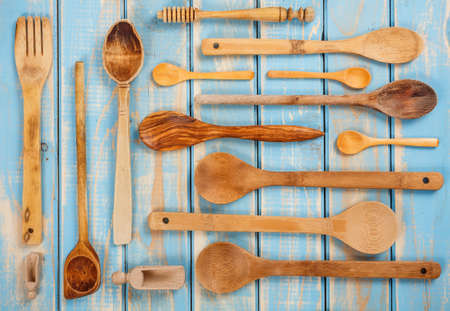 Set from wooden kitchen devicesの写真素材