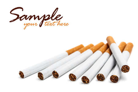 Stack of cigarette on the white background の写真素材