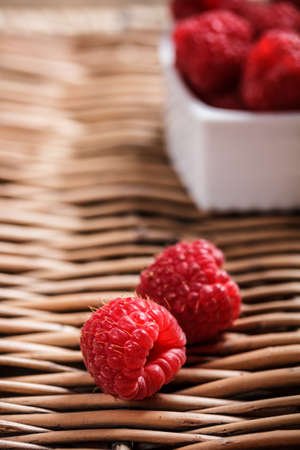 Raspberry in the wicker tray