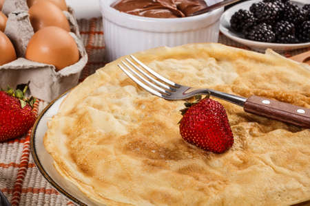 Fresh homemade pancakes with strawberryの写真素材