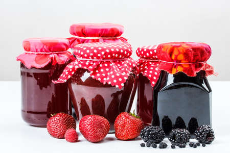 Assortment of homemade jam in the glass jarsの写真素材