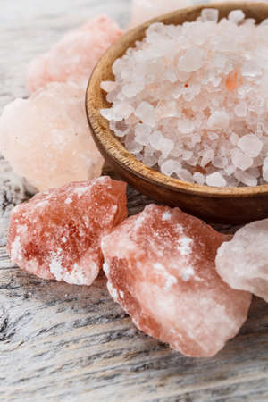 Himalayan pink crystal salt, close up shotの写真素材