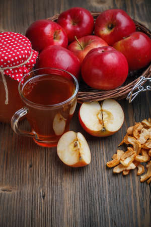 Still life of apple on wooden backgroundの写真素材