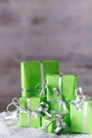 Christmas gifts in the snow の写真素材