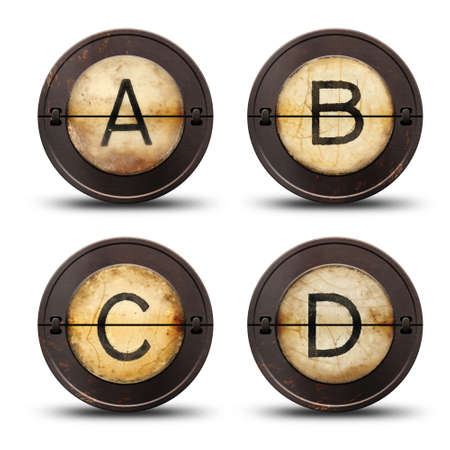 Vintage reversible typewriter letters ABCD on white の写真素材