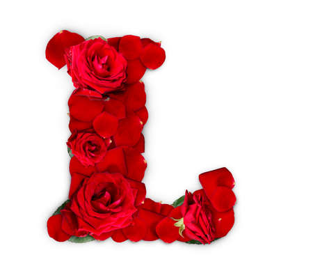 Letter L made from red roses and petals isolated on a white background Letter L made from red roses and petals isolated on a white background