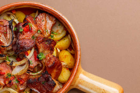 Top view of pork hocks with potato earthenware 	 の写真素材