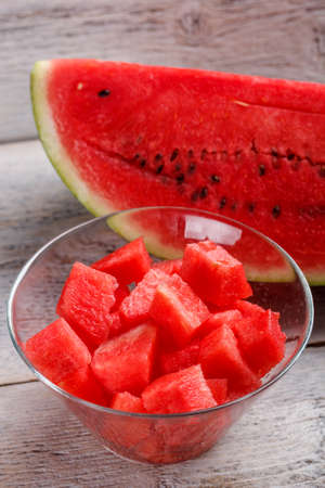 Fresh watermelon bowl with cubesの写真素材