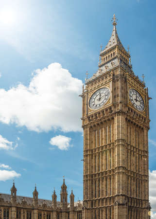 Close up of Big Ben Clock Tower Against Blue Sky England United Kingdom