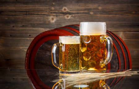 Still life with a draft beer by the glassの写真素材