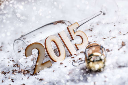 New Year's Eve concept with champagne cork and glass の写真素材