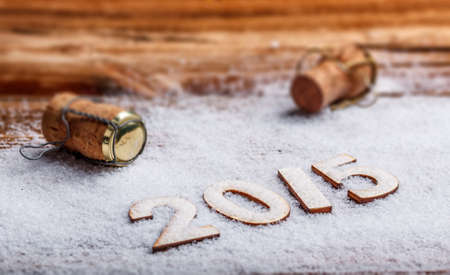 New Year's concept, Champagne cork and 2015 made of woodの写真素材