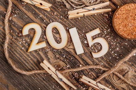 Vintage New Year concept on wooden backgroundの写真素材