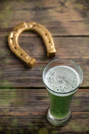 Top view of green beer for St. Patrick's dayの写真素材