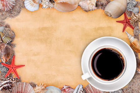 Vacation concept with cup of coffeeの写真素材