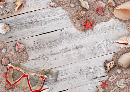 Summer vacation concept on vintage shabby wooden surfaceの写真素材