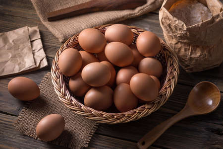 Fresh eggs in basket from farm