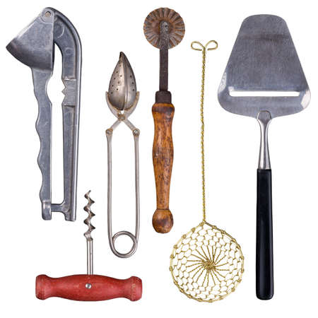Kitchen equipment collection isolated on whiteの写真素材