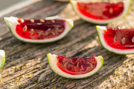 Strawberry jello in lime peel
