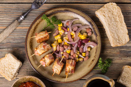 Top view of chicken meatballs with a garnishの写真素材