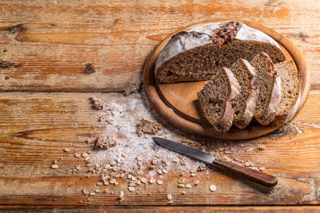 Rye bread pieces on the cutting board