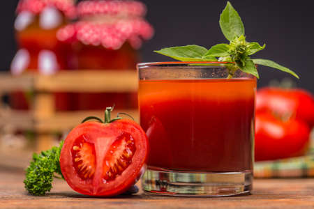 Close up of tomato juice in glassの写真素材