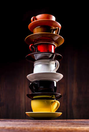 Tower made from coffee cupsの写真素材