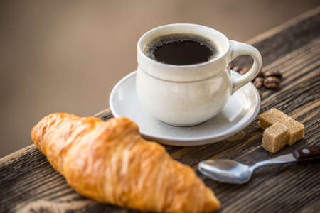 Coffee and croissant, breakfast conceptの写真素材