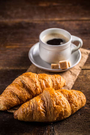 Coffee and croissant, time for breakfastの写真素材