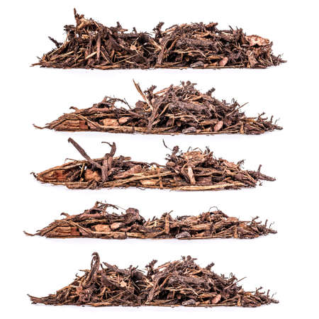 Heap of bark mulch on white background, setの写真素材