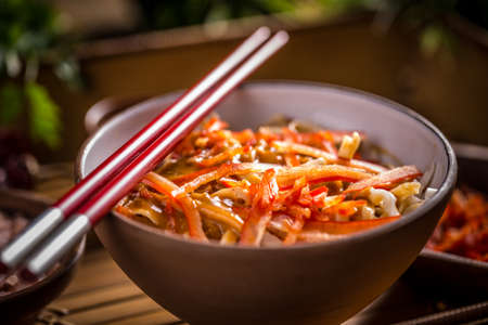Bowl of noodles with vegetablesの写真素材
