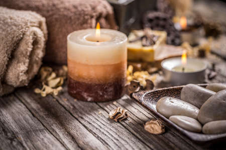 Burning candles for aromatherapy sessionの写真素材