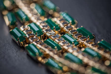 Close up of feminine necklace with green stonesの写真素材