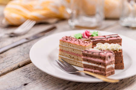 Different sort of beautiful layered pastries