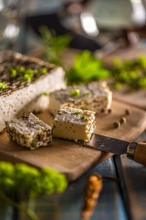 Soft  farm cheese with spices ready for eatの写真素材