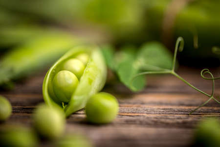 Fresh green peas, selective focusの写真素材
