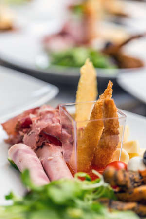 Close up of tasty appetizer plateの写真素材