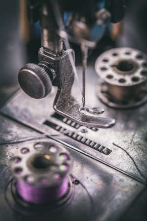 Presser foot on old vintage hand sewing machineの写真素材