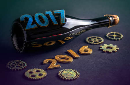 Happy new year 2017 concept with champagne bottleの写真素材