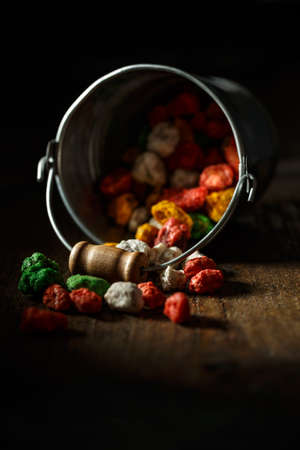 Colorful kids sweets; hazelnut multicolored sugarの写真素材
