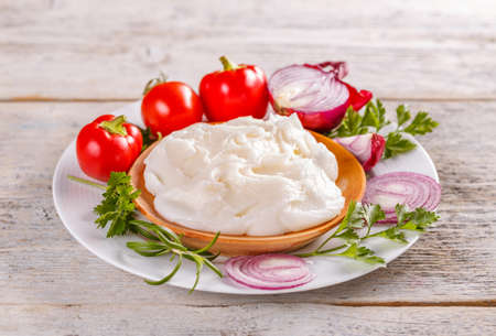 Pile of pork lard on a plateの写真素材