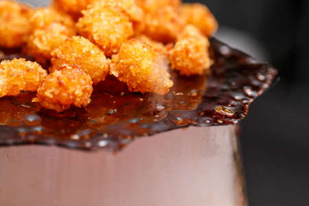 Close up of shrimp popcorns, fine dining decoration
