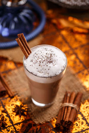 Chai latte, a spiced black Chinese tea blended with milk and exotic spieces