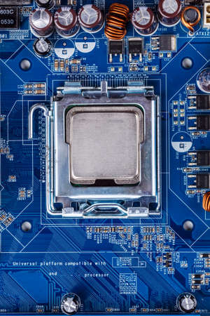 Close up of electronic circuit board with processor