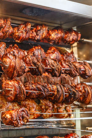 Roasted pork knuckle with crispy skin for saleの写真素材