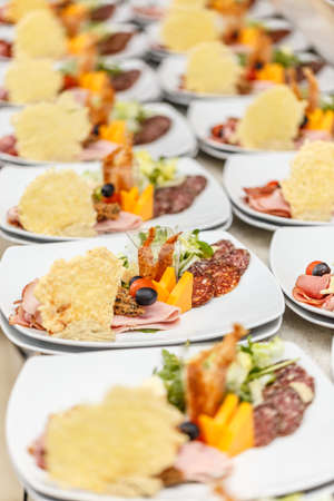 Appetizer plates in restaurant kitchen waiting for served