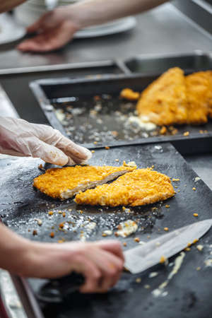 Chef cut breaded german weiner schnitzel