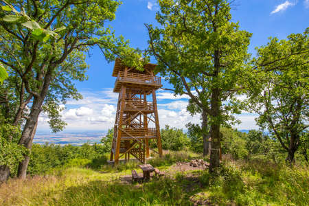 Wooden watch tower for tourists to observe the surrounding landscape