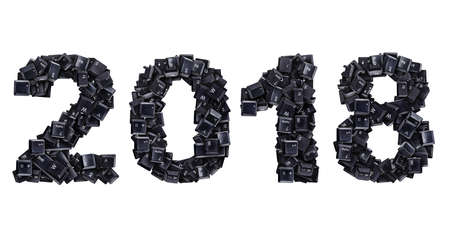 2018 made of keyboard buttons isolated on white